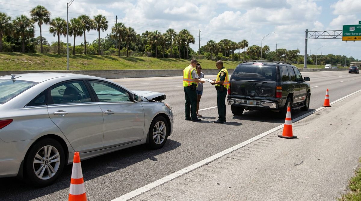Police responding to a car accident on a Florida highway